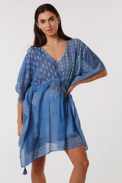 Annalise Sea Blue Cotton Kaftan dress