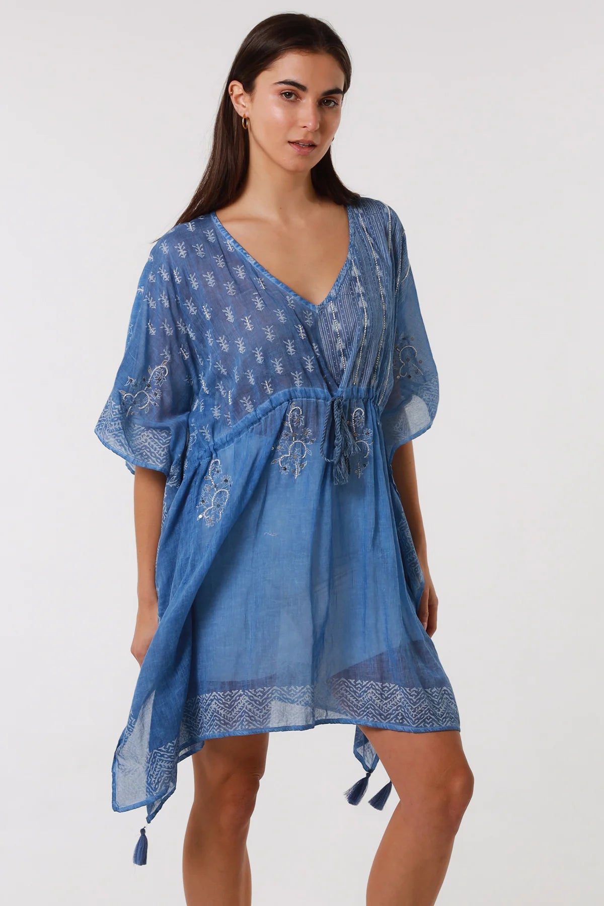 Annalise Sea Blue Cotton Kaftan dress