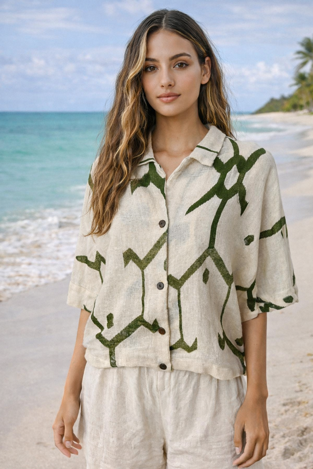 Rajut crop shirt~Ethnic Olive