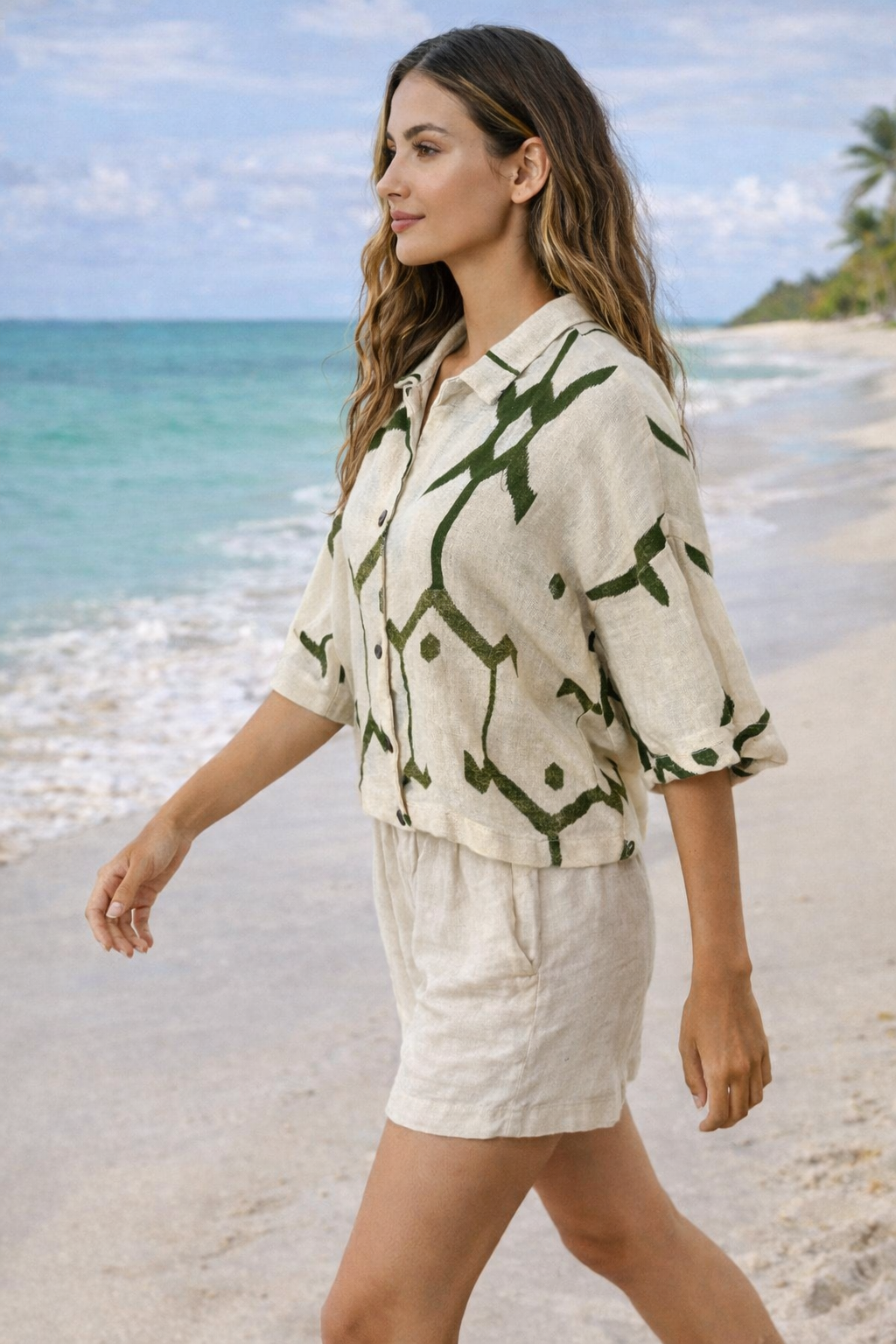 Rajut crop shirt~Ethnic Olive