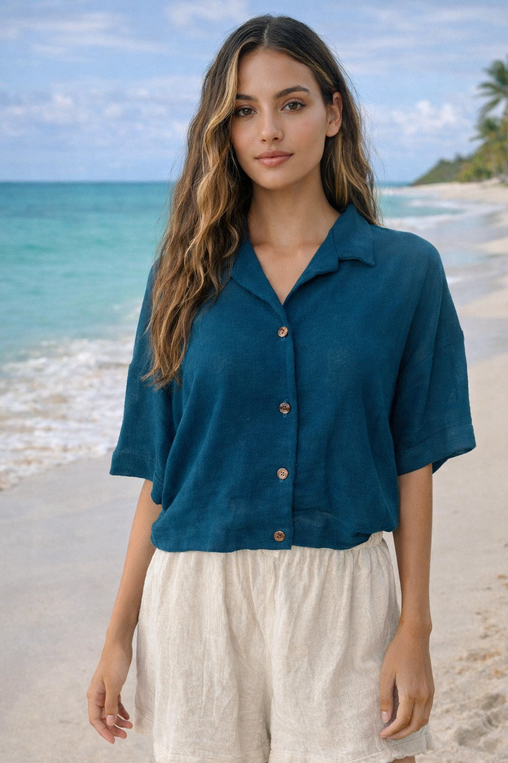 Rajut crop shirt ~Indigo