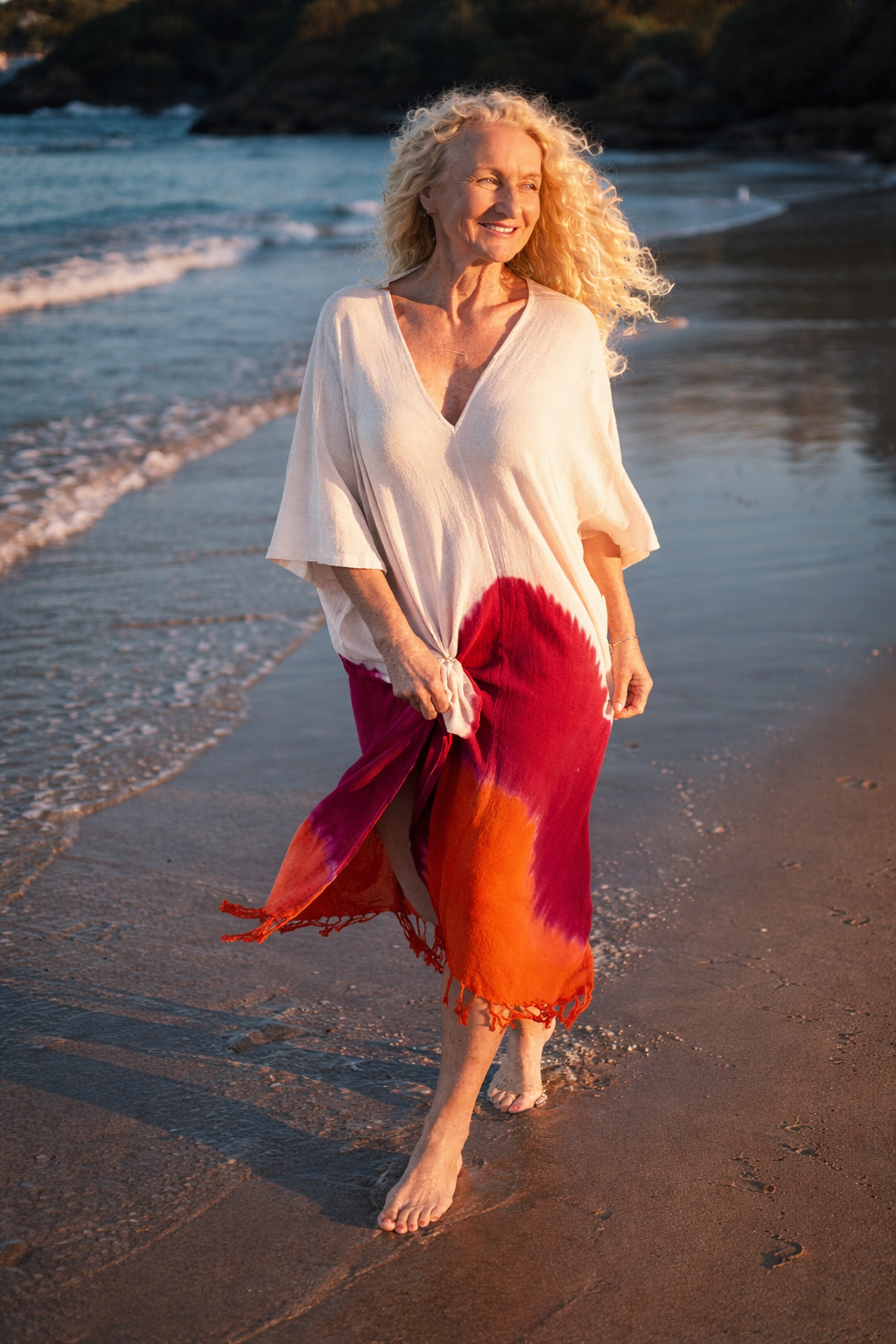 Dara Double V  maxi kaftan- tie dye Rouge