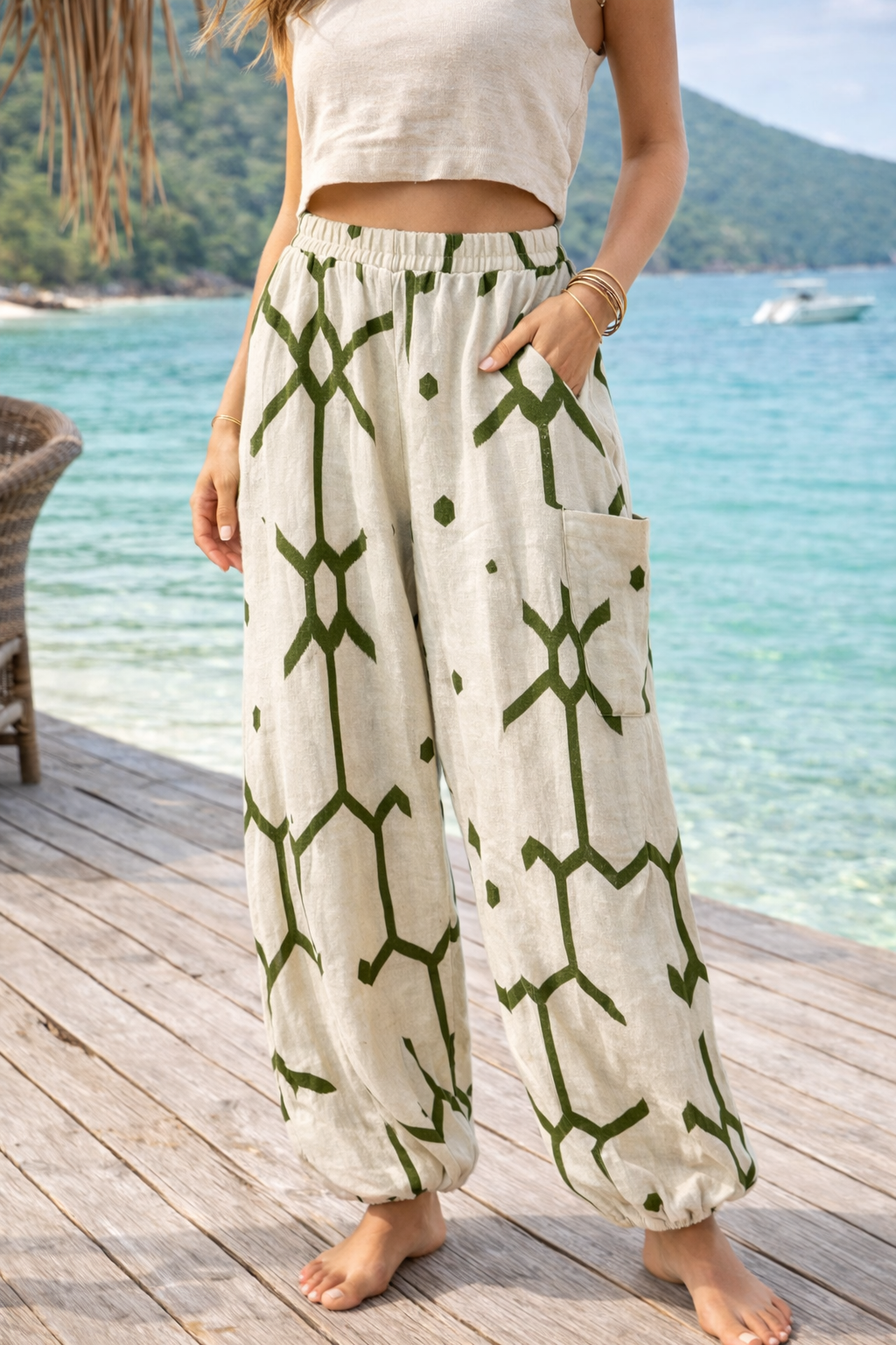 Ramona Baggy pants -Print ethnic olive