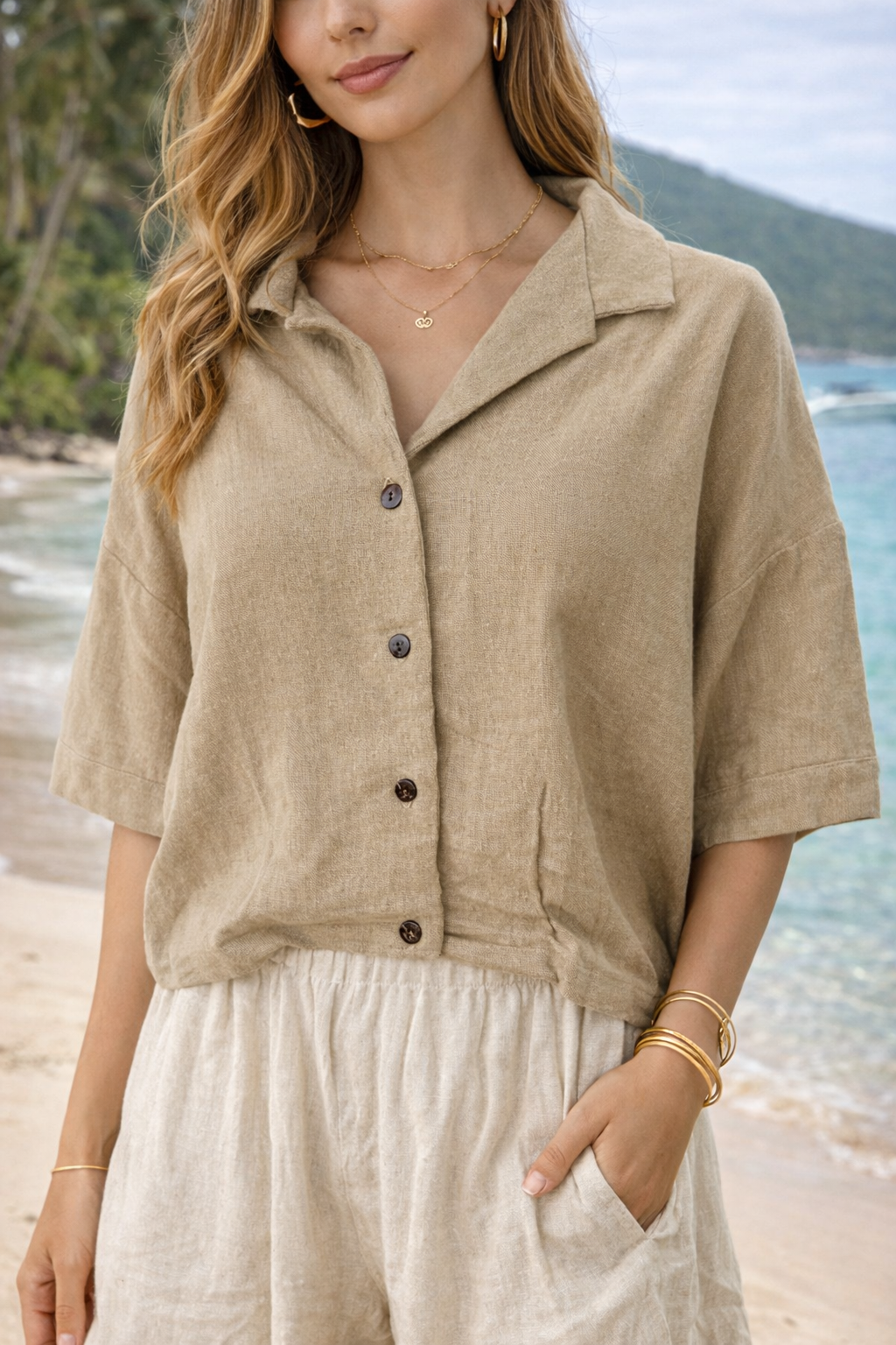 Rajut Crop Shirt - Soft Brown