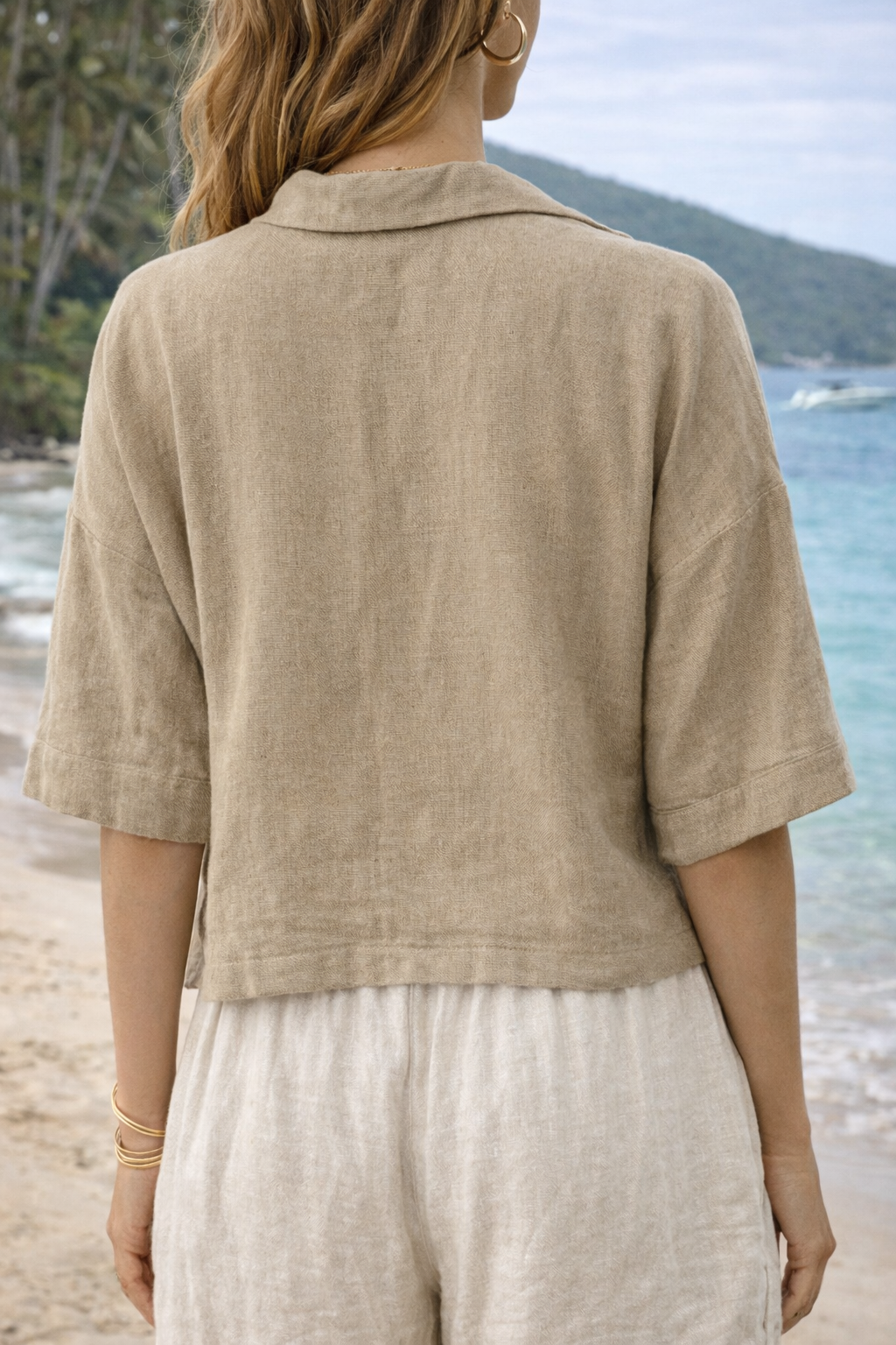 Rajut Crop Shirt - Soft Brown