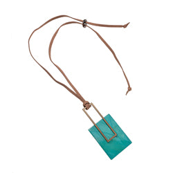 rachele turquoise and gold rectangle pendant with adjustable leather lace necklace