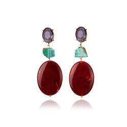 crimson oval gemstone pendant drop earrings