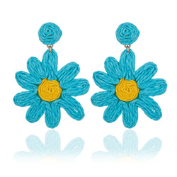 turquoise daisy flower raffia drop earrings