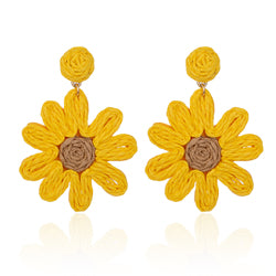 yellow daisy flower raffia drop earrings