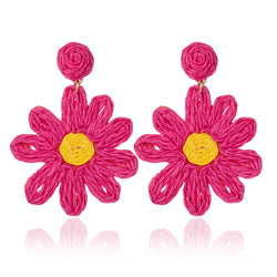 hot pink daisy flower raffia drop earrings