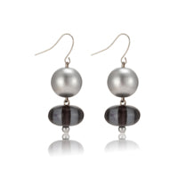 black and silver pearl beaded hook earrings