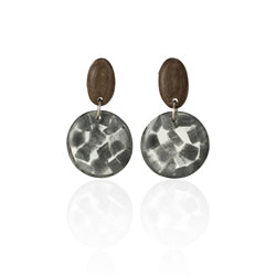 cobblestone grey and white clay dangling on a wooden oval post earrings