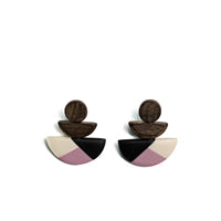 wooden and clay semicircle geometric earrings
