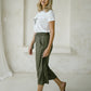 Woman wearing Freez Smocked Waistband Cropped Trousers with Pockets - Army Green
