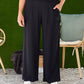 wide shirred elastic waistband lounge pants with side pockets in black