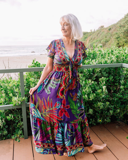 Tamena Flutter Sleeve Silk Maxi Dress