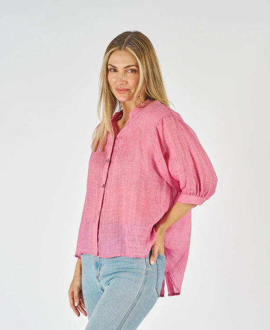 Aurora sheer linen top - Flamingo Pink