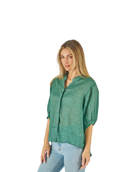 Aurora sheer linen top - Emerald