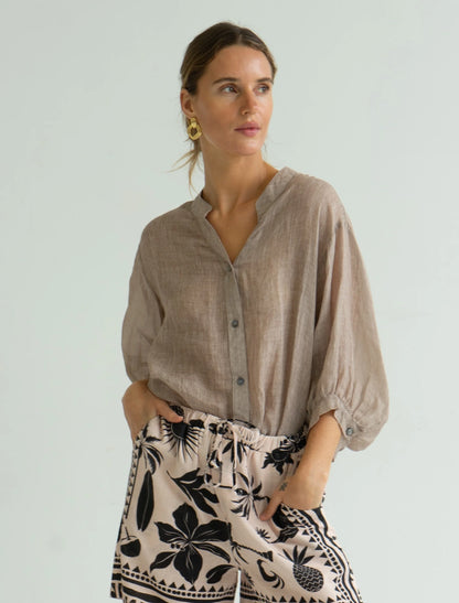 Aurora sheer linen top - Biscuit