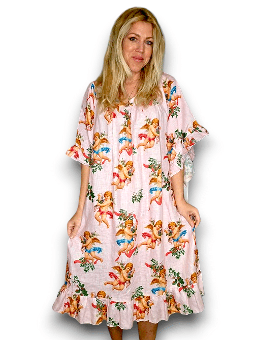 Pale Pink Angels Nordic Frill Linen Dress