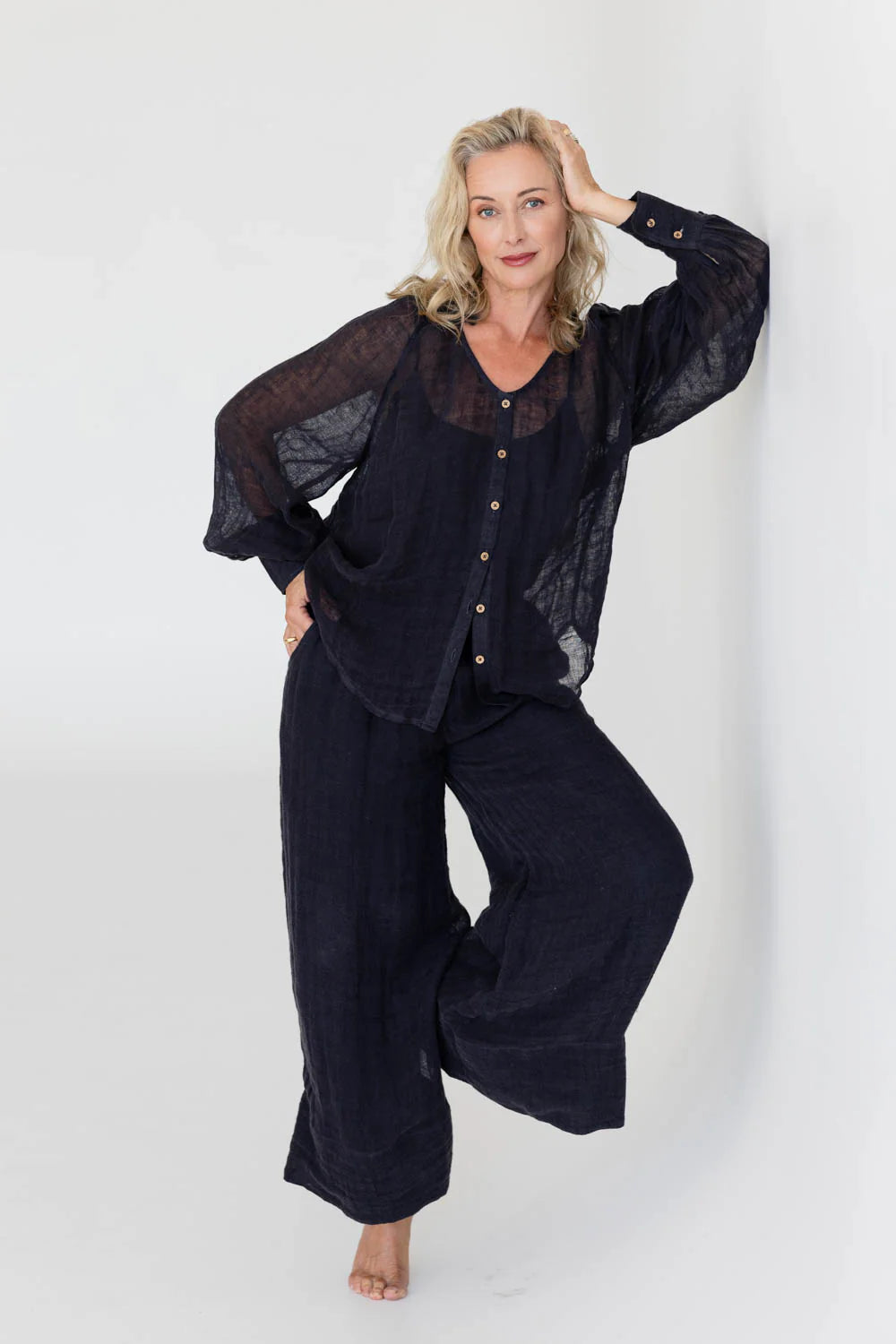 Eadie Arana Linen Pant - Midnight