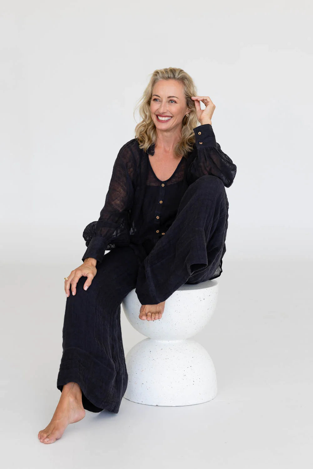 Eadie Mika Linen Blouse- Midnight