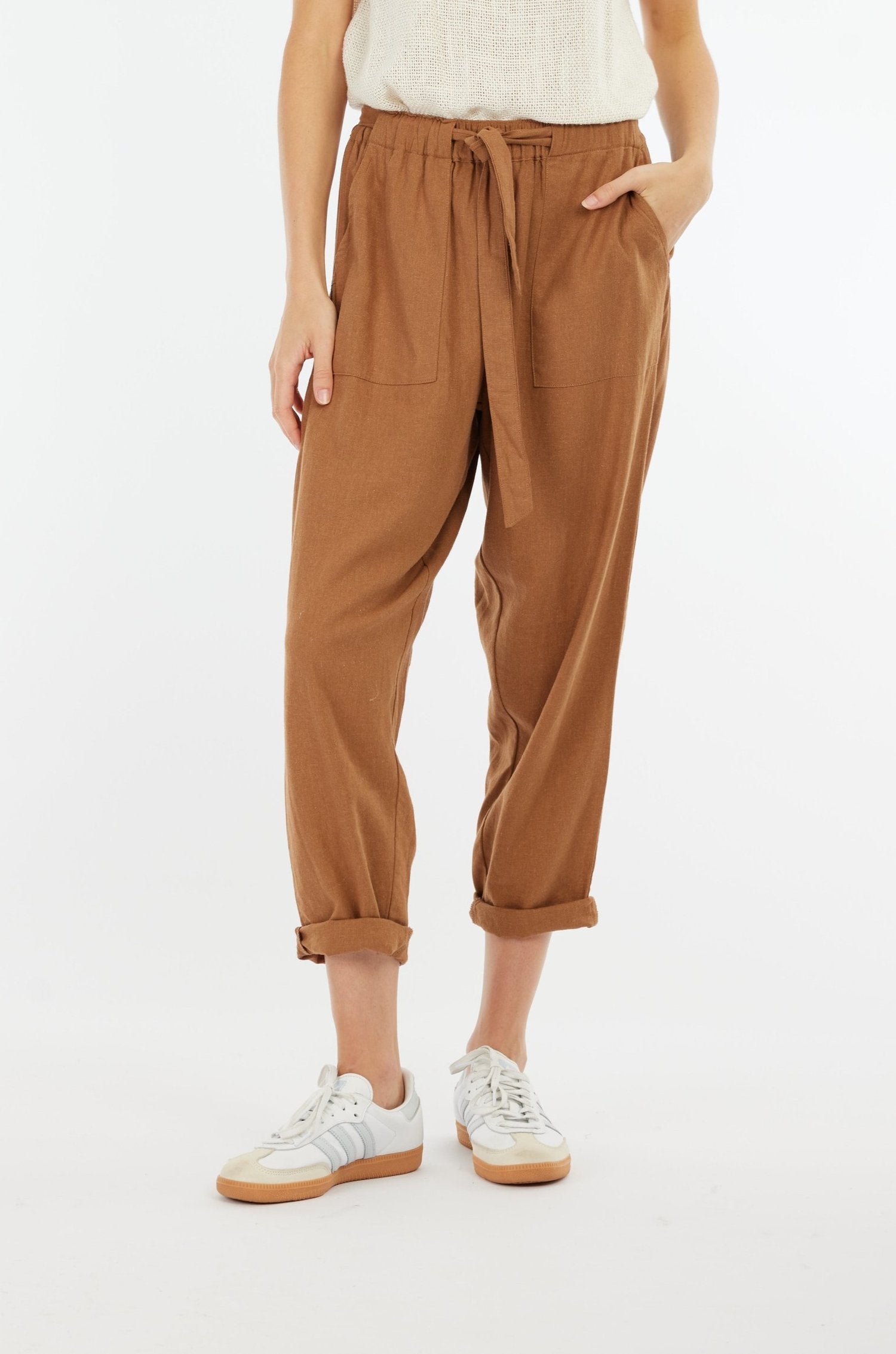 Carbon The Label Tuscan Linen Pants- Toffee