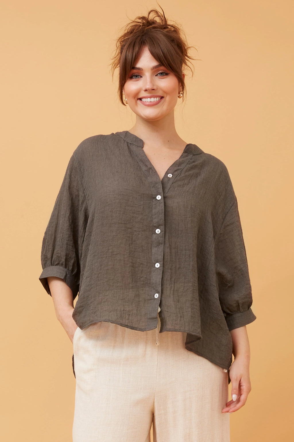 Belina Button Up Beach Shirt - Walnut