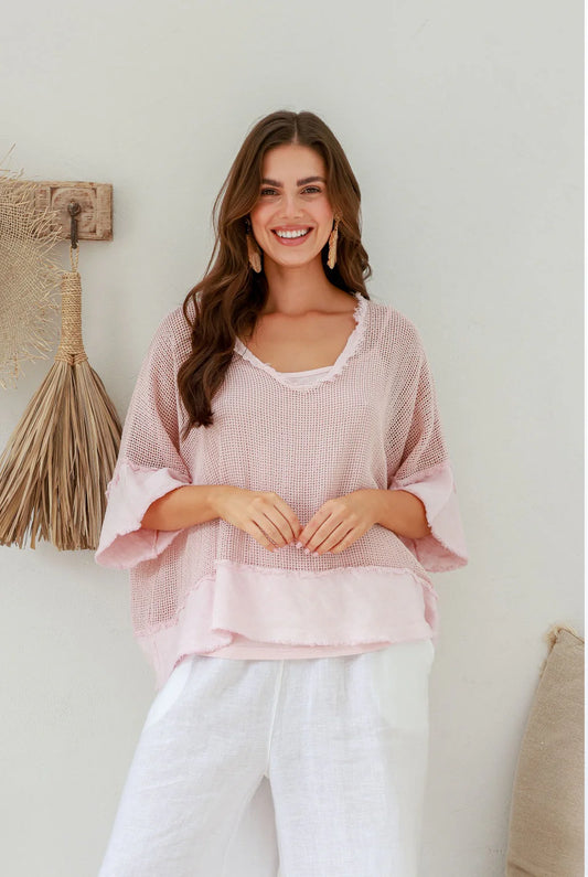 Carina linen  top - blush