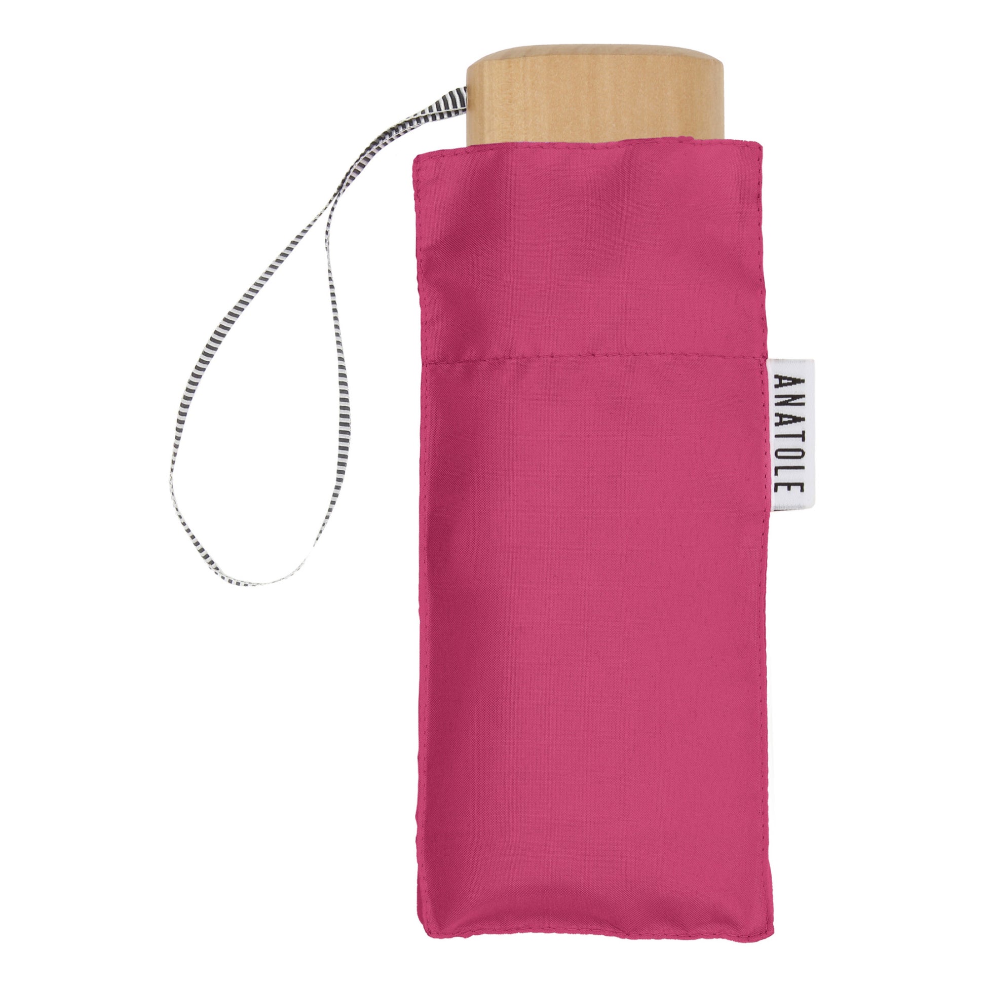 Anatole Suzanne Collapsible Micro Umbrella with wooden handle - dark pink 