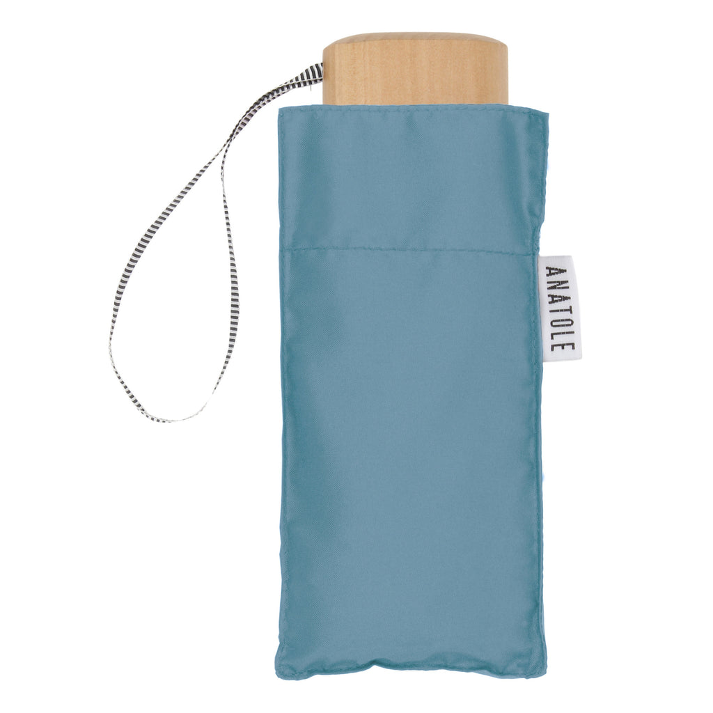 Anatole Victor Collapsible Micro Umbrella with wooden handle - stone blue
