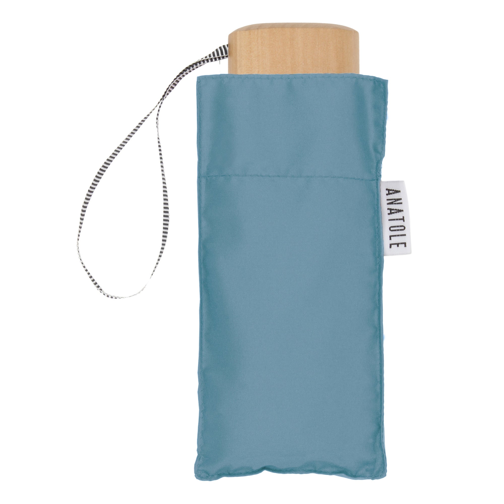Anatole Victor Collapsible Micro Umbrella with wooden handle - stone blue