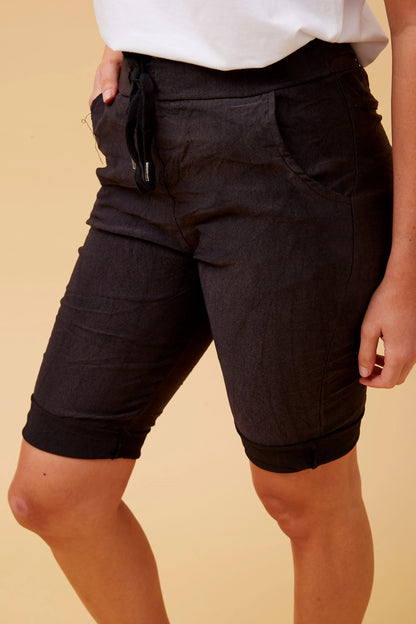 Santorini Cotton Pull On Shorts - Black