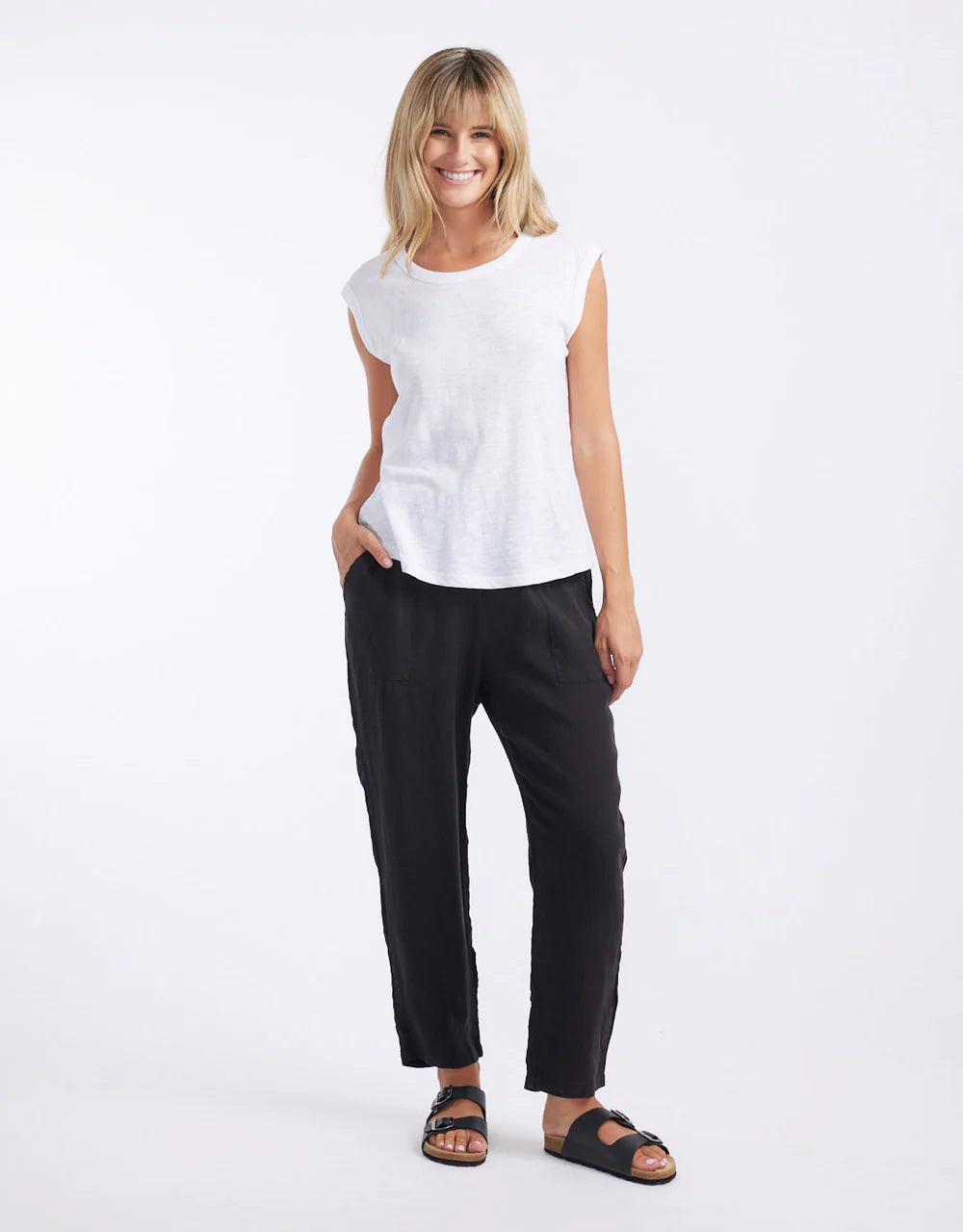 Sybil linen straight leg pants -black