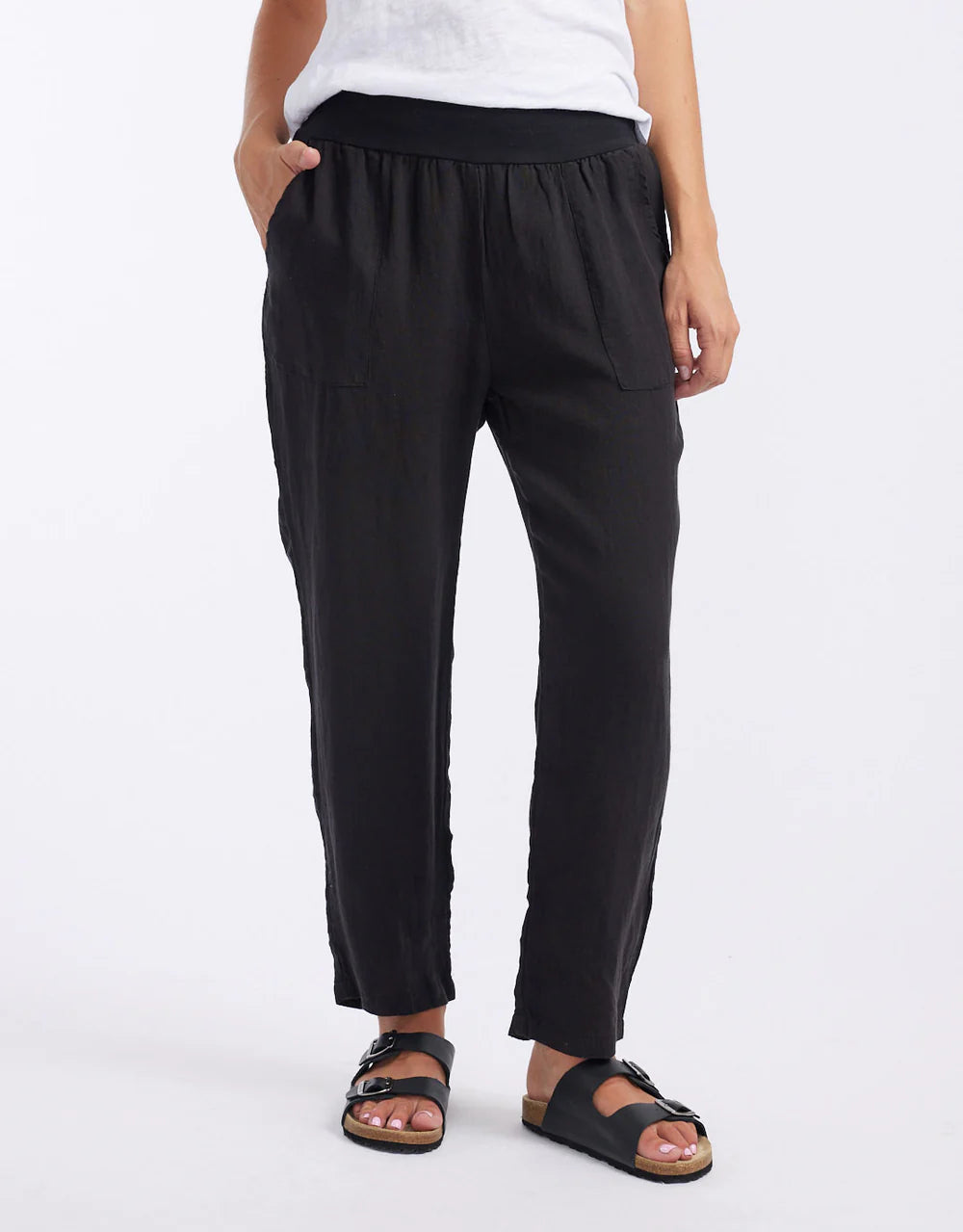 Sybil linen straight leg pants -black