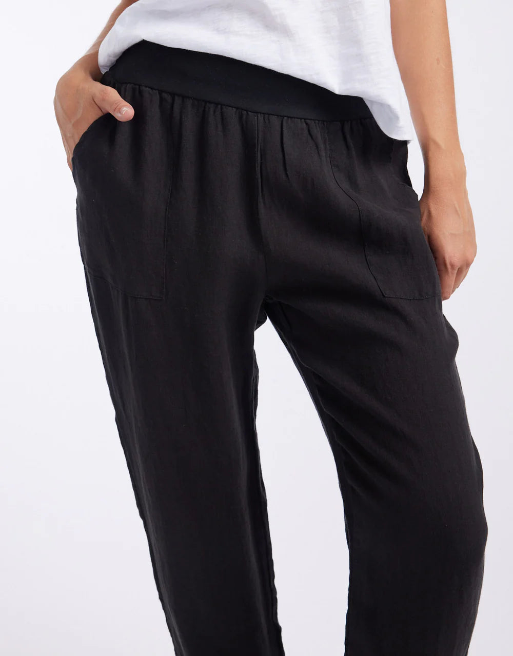 Sybil linen straight leg pants -black