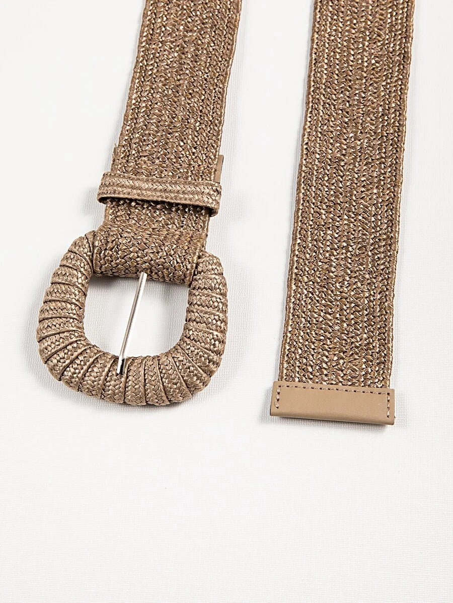 Geometric Buckle Hand Woven Bridget Belt with leather at the end