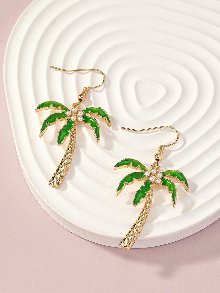palm tree hook earrings with white beads