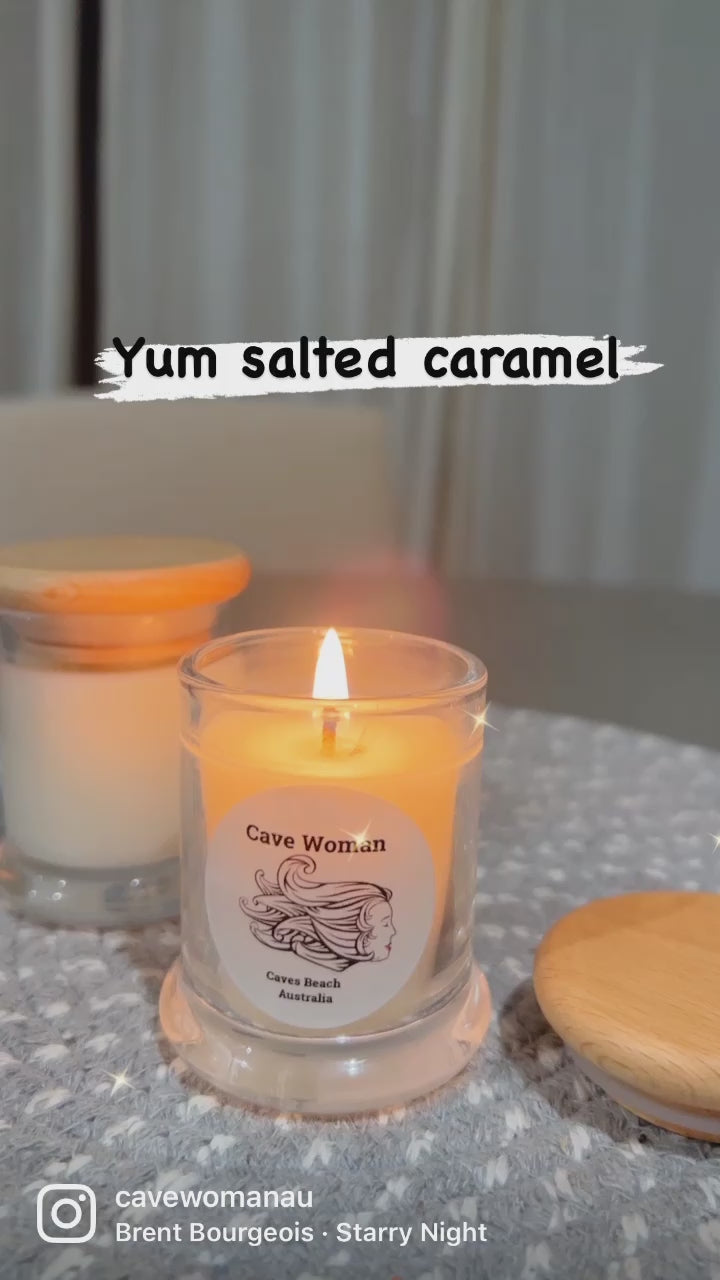 video of a lighted Cave Woman Salted Caramel Scented Candles 50g 