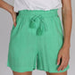 Smocked Waistband Shorts with Tassel Tie - Gelato Green