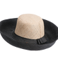 Woven Straw Wide Brim Sun Hat with Bow Straw Band - Black and Natural