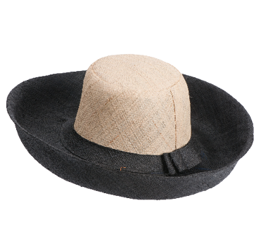 Woven Straw Wide Brim Sun Hat with Bow Straw Band - Black and Natural