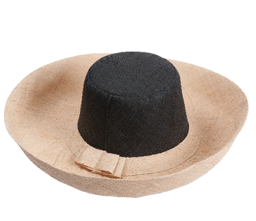Le Panier Woven Straw Wide Brim Sun Hat with Bow Straw Band - Natural Black
