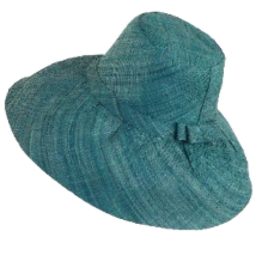 Demi Capeline Woven Straw Wide Brim Sun Hat with Bow Straw Band - Turquoise