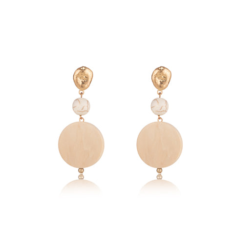 Zen Gold Marble Round Flat Beads Dangling Earrings