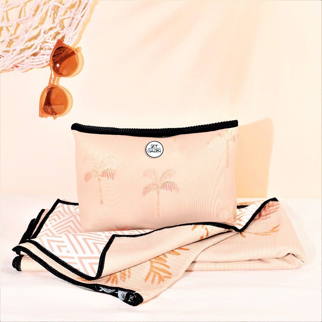 Sand Free Towel - The Mooloolaba Palm Tree in beige with bag