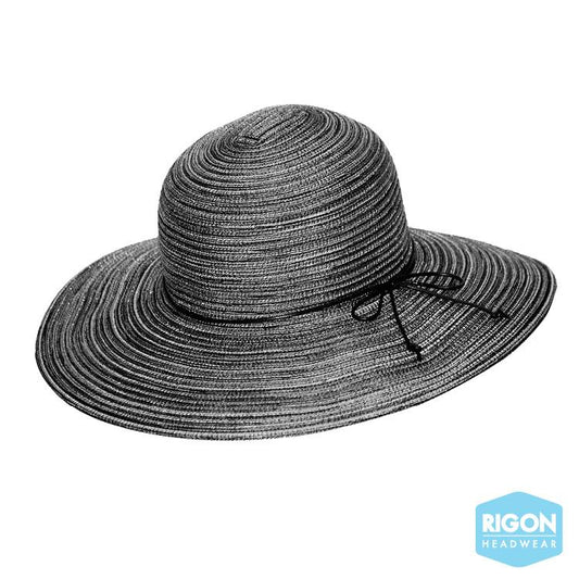 black wide brim woven straw sun hat  with ribbon 