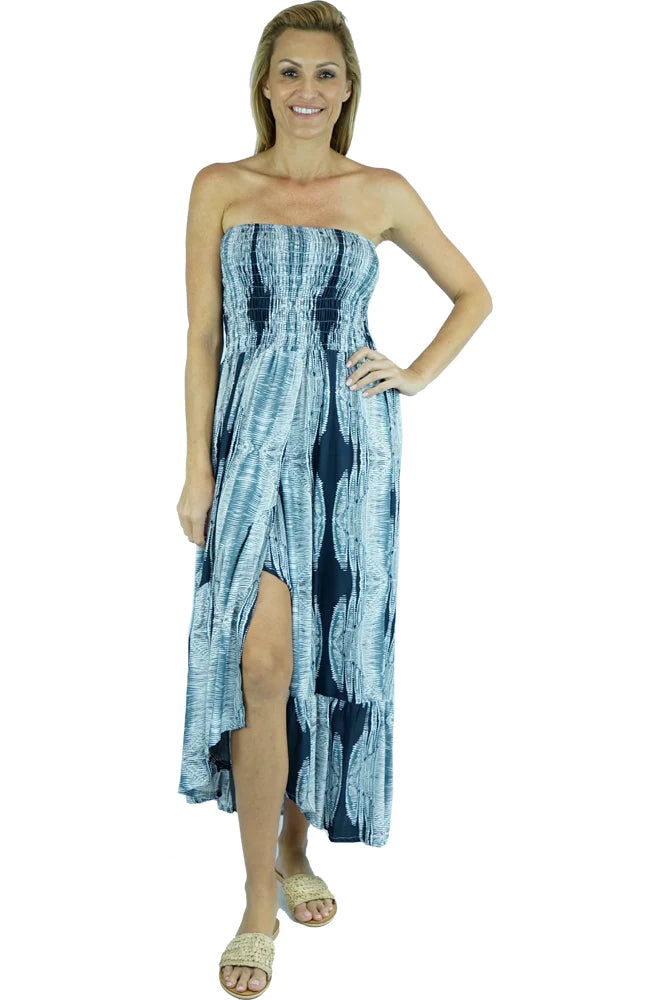 woman wearing Salsa Strapless Smocked Dress 