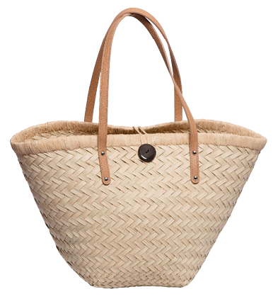le parnier satrana shoulder woven basket bag in beige with button