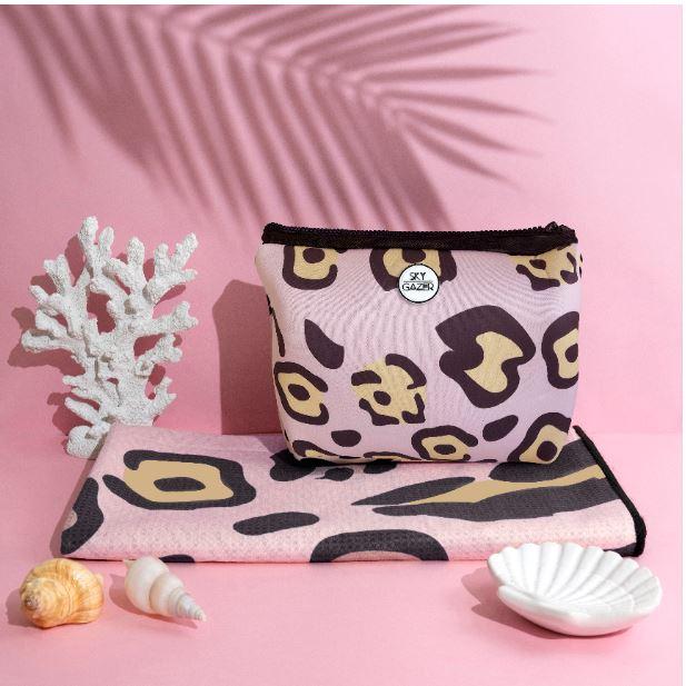 The Brighton Pink Leopard Spots Sand Free Towel with Bag